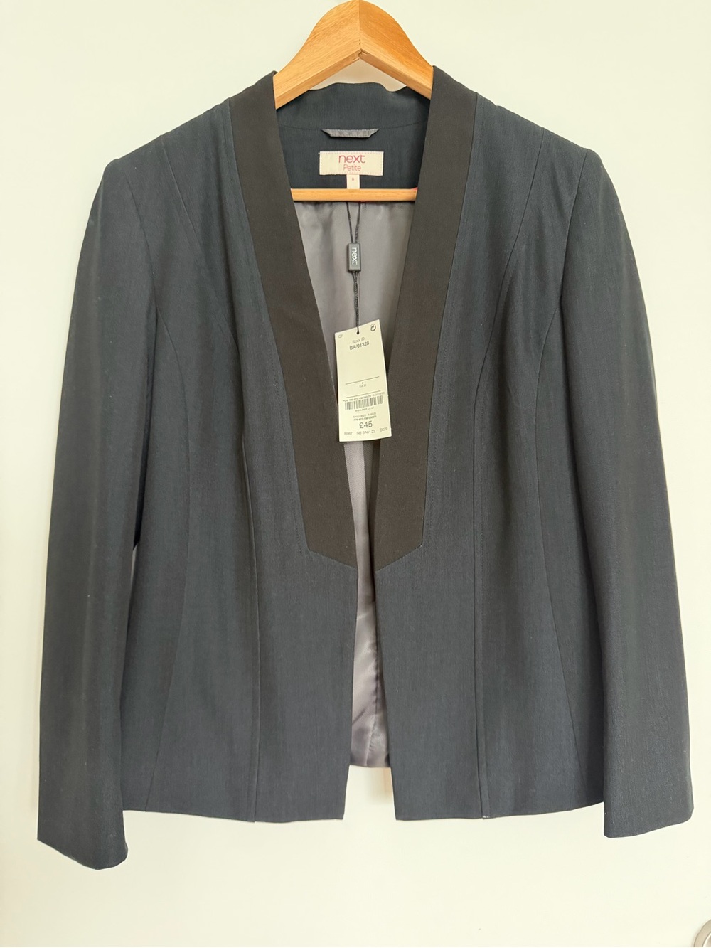 next Women's Dark Navy Open-Front Blazer with Black Trim